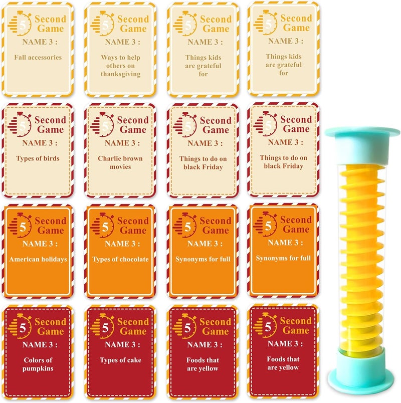 MLOLM Thanksgiving 5 Second Game Cards 108 Fall Thanksgiving 5 Second Rule Game Cards with 5 Second Hourglass -Fun Travel Game Night Think Fast Shout Out Answers - Image 1